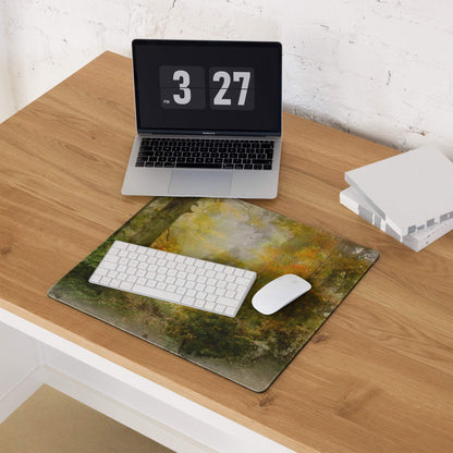Large Autumn Forest gaming mouse pad with textured green-yellow scene, non-slip base