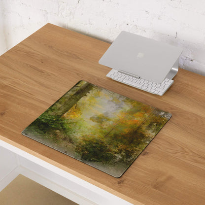 Large Autumn Forest gaming mouse pad with painted green forest scene