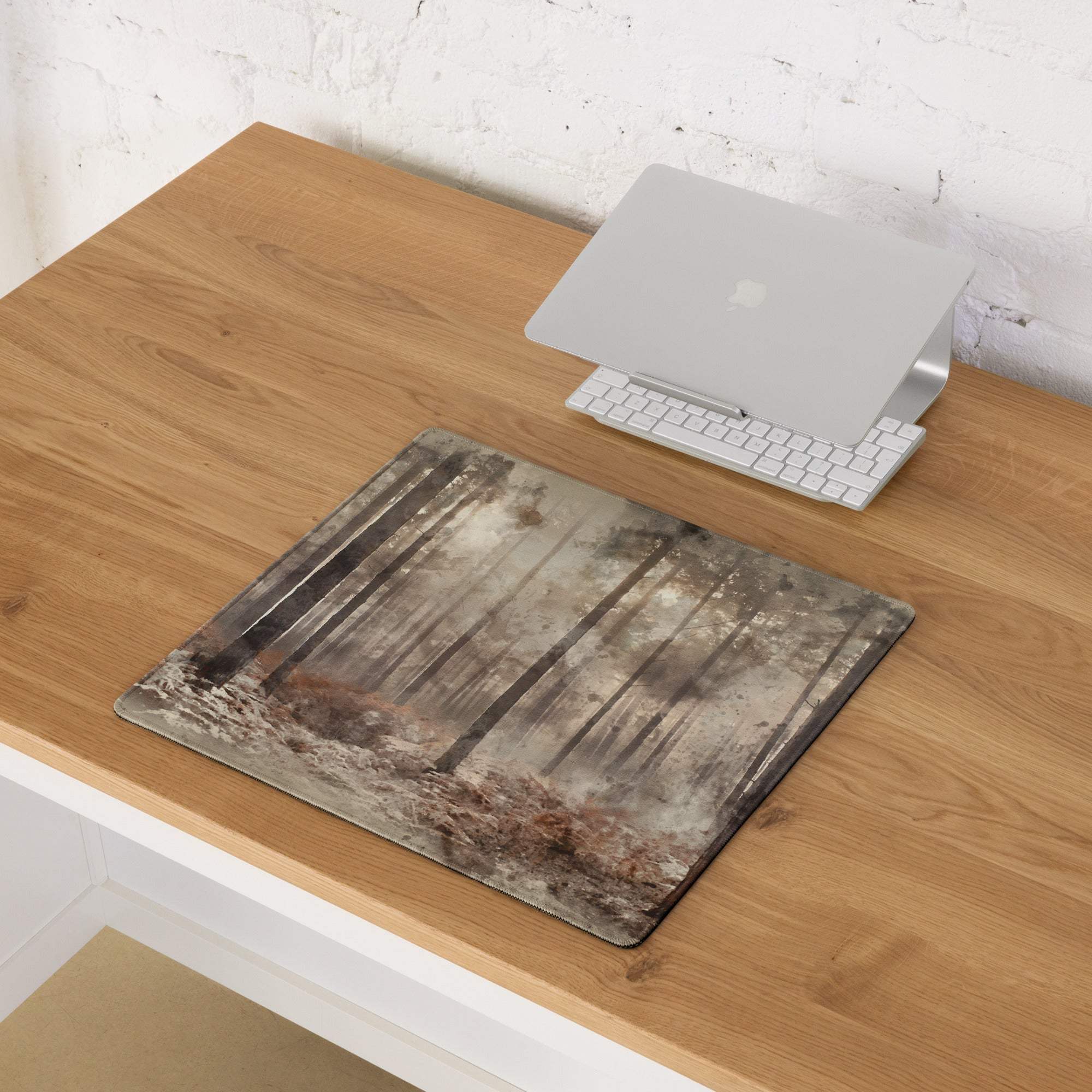 Watercolor forest scene moody browns large gaming mouse pad