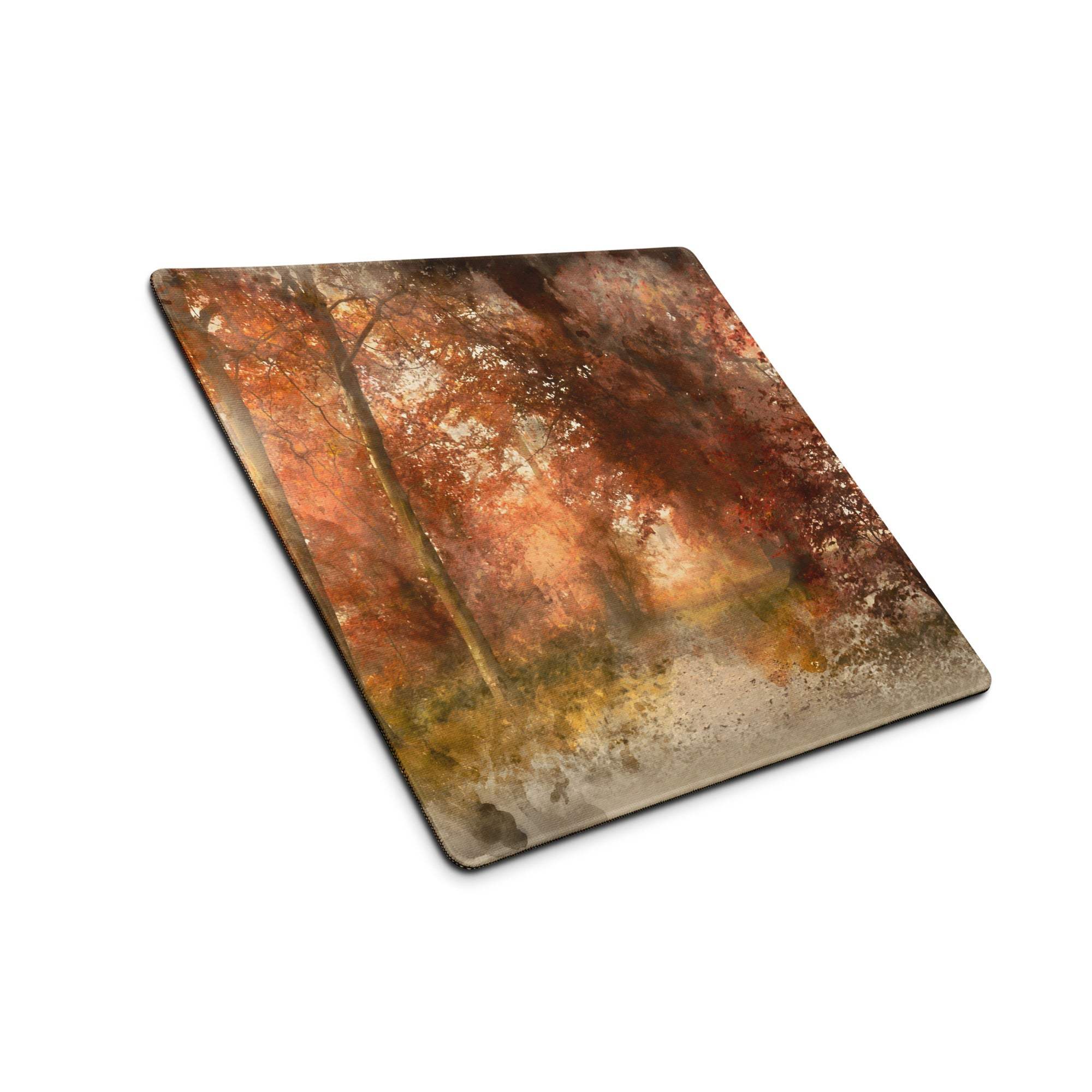 Square misty autumn forest coaster in warm orange red brown tones