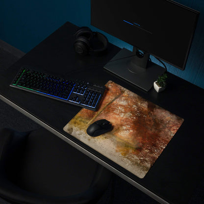 Large watercolor autumn forest path gaming mouse pad with rust beige design