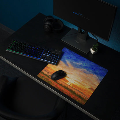 Vibrant impressionist sunset gaming mouse pad with non-slip base