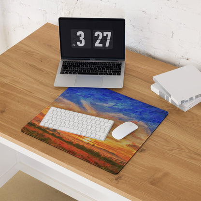 Vibrant impressionist sunset gaming mouse pad with non-slip base