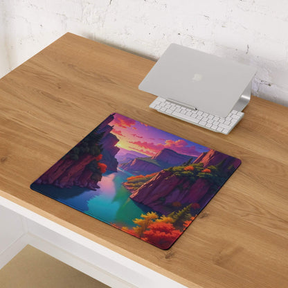 Vibrant purple teal canyon sunset mousepad glossy finish non-slip base