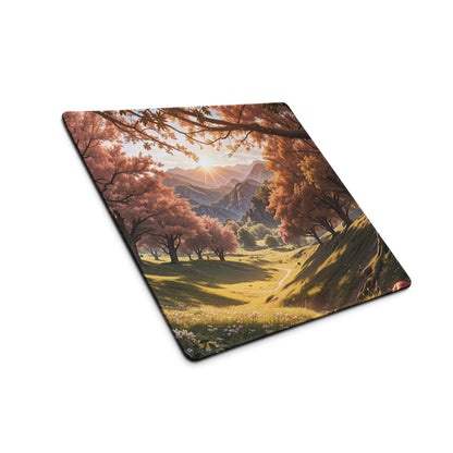 Large Autumn Forest gaming mouse pad with pink orange trees sunset landscape