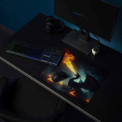 Dark Dragon Fire gaming mouse pad with fiery dragon illustration