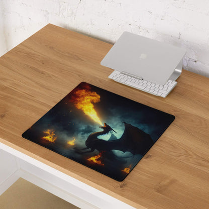 Dark Dragon Fire gaming mouse pad with dragon breathing flames