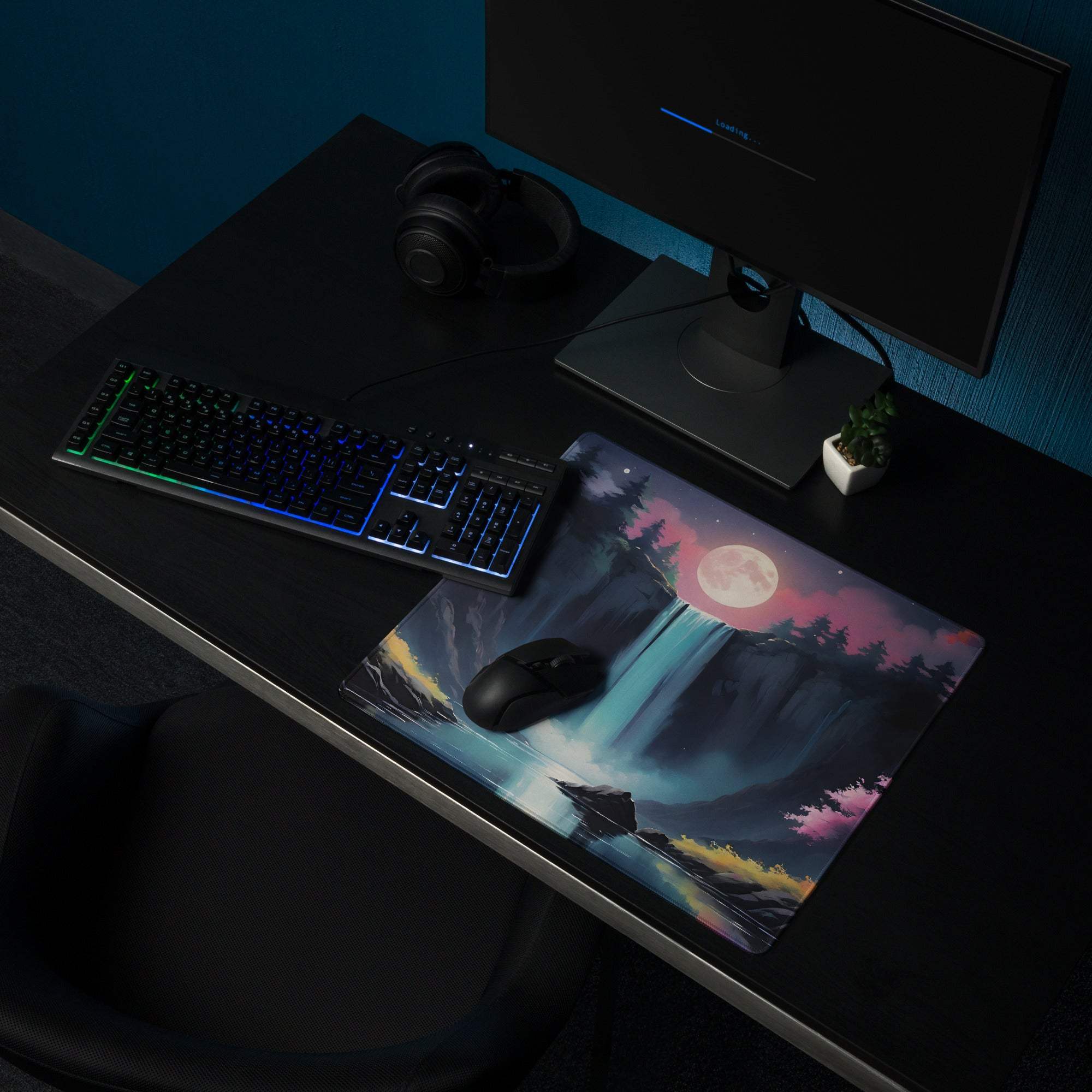 Dreamy fantasy aurora borealis forest moonlit gaming mousepad