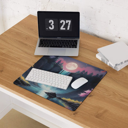 Dreamy fantasy waterfall landscape large gaming mouse pad with moonlit night palette