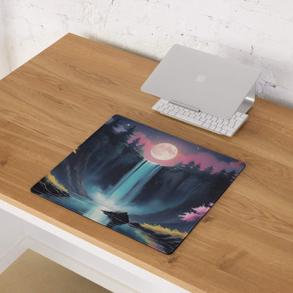 Dreamy fantasy waterfall large gaming mouse pad on wooden desk