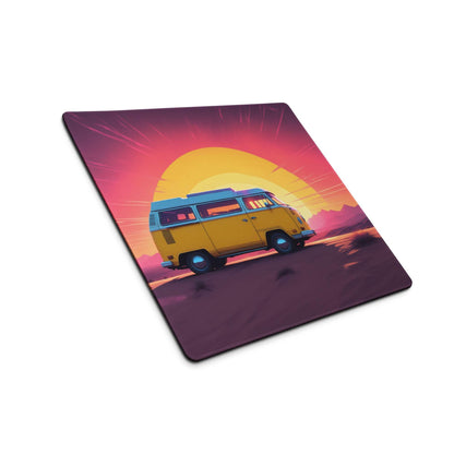 Retro yellow VW van sunset gaming mouse pad square design