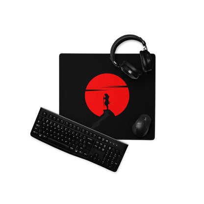 Black anime silhouette on red sun gaming mouse pad large non-slip base