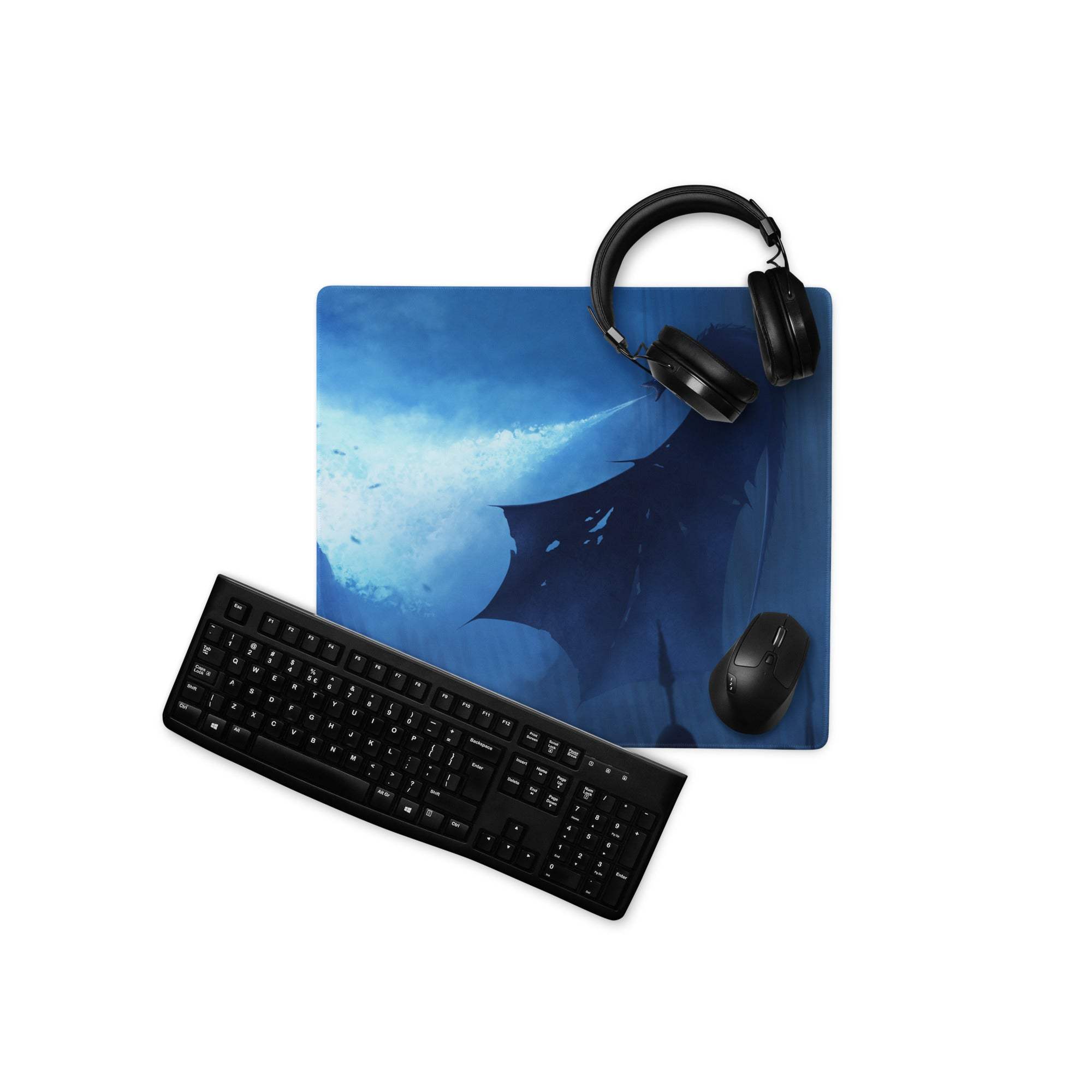 Blue Batman gaming mousepad with dragon nightfall sky cape design