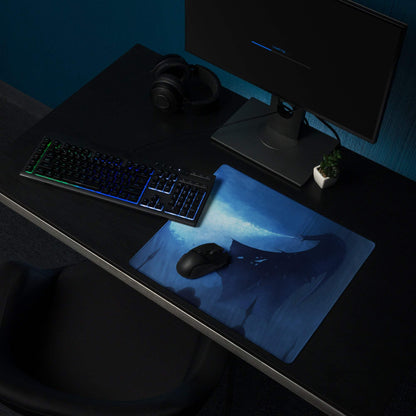 Blue Epic Fantasy Dragon Nightfall gaming mouse pad with large surface