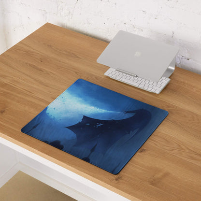 Epic fantasy blue dragon nightfall gaming mouse pad with dark silhouette