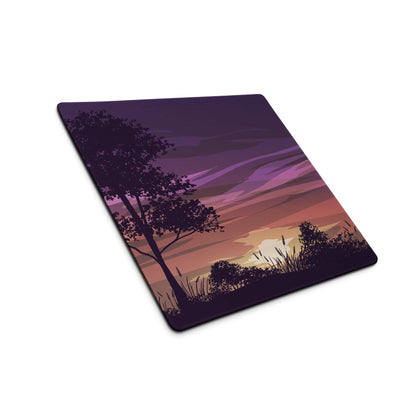Purple pink sunset silhouette trees grass large gaming mouse pad