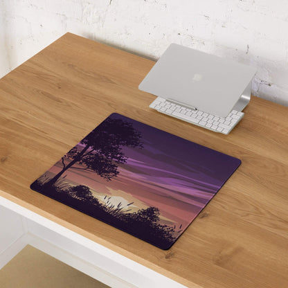 Purple pink gradient sunset silhouette tree gaming mousepad