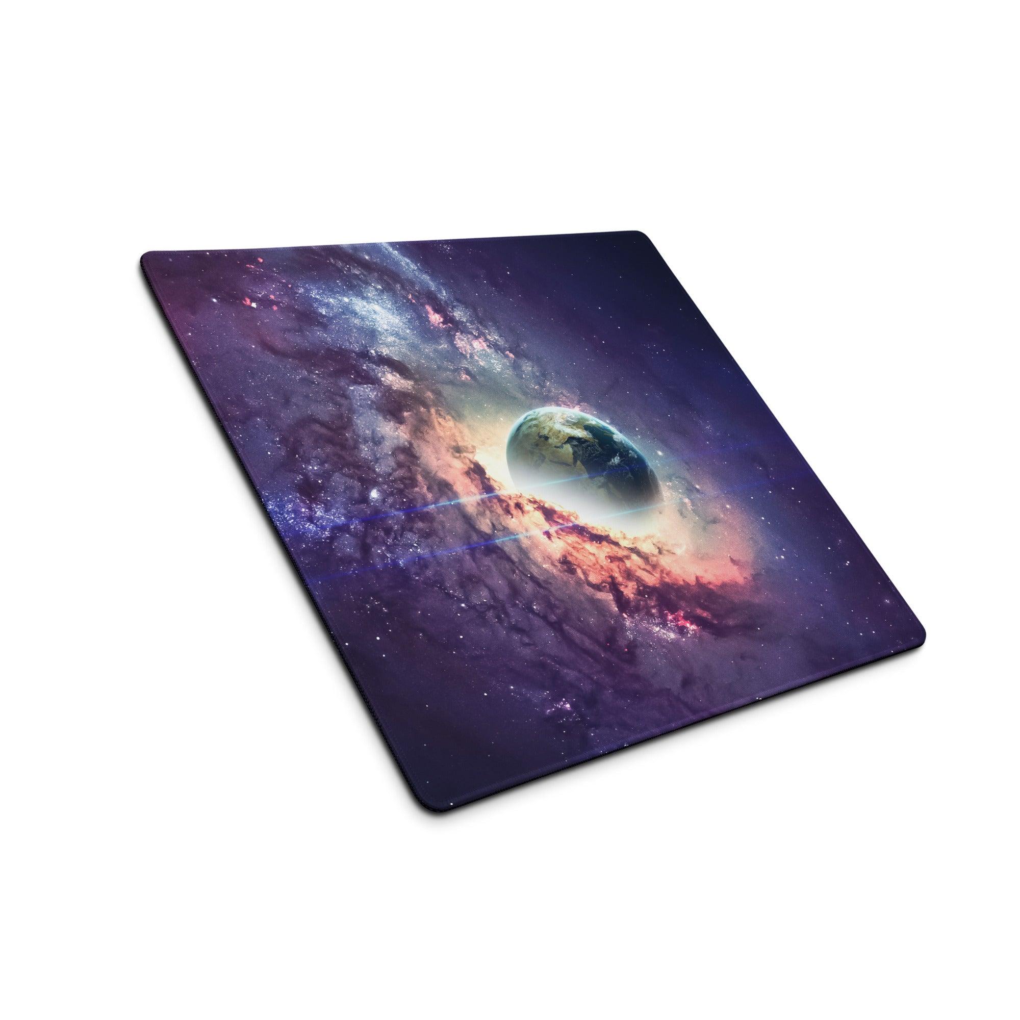 Cosmic galaxy mouse pad with earth-centered nebulae design