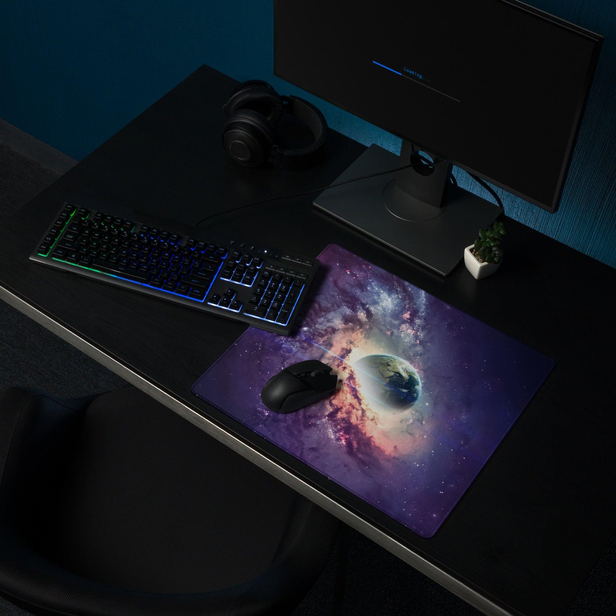 Large cosmic galaxy mouse pad with earth-centered nebulae design