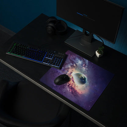 Large cosmic galaxy mouse pad with earth-centered nebulae design