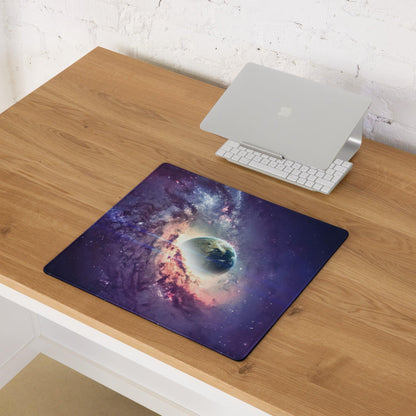 Large cosmic galaxy mouse pad with earth, nebulae, purple pink space design