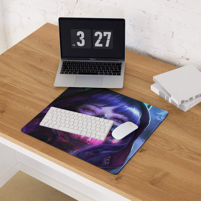 Cyberpunk neon purple anime portrait gaming mouse pad with non-slip base