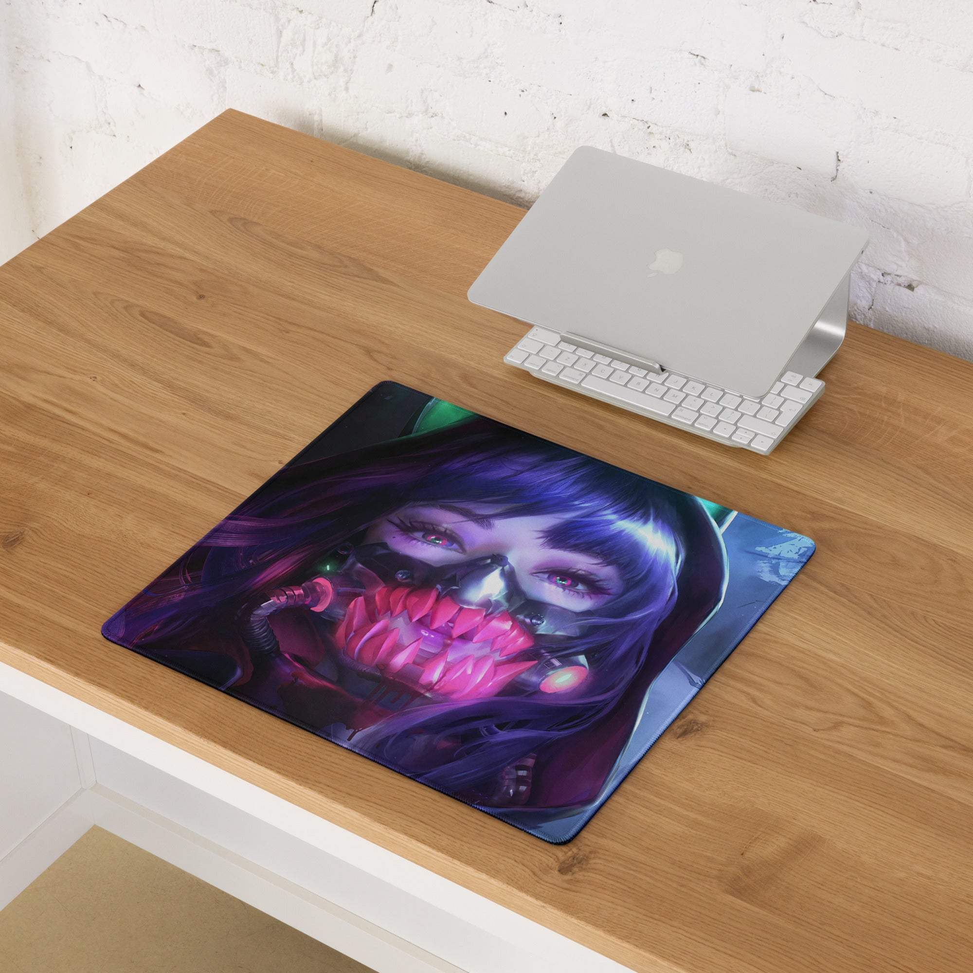 Cyberpunk neon purple hair portrait gaming mousepad with non-slip base