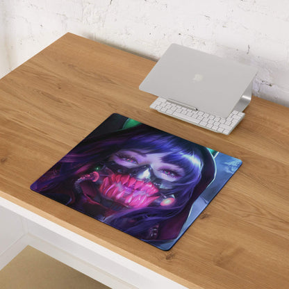 Cyberpunk neon purple hair portrait gaming mousepad with non-slip base