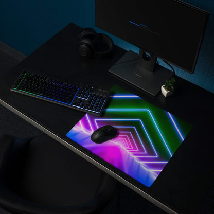 Neon geometric tunnel RGB gaming mouse pad with non-slip backing