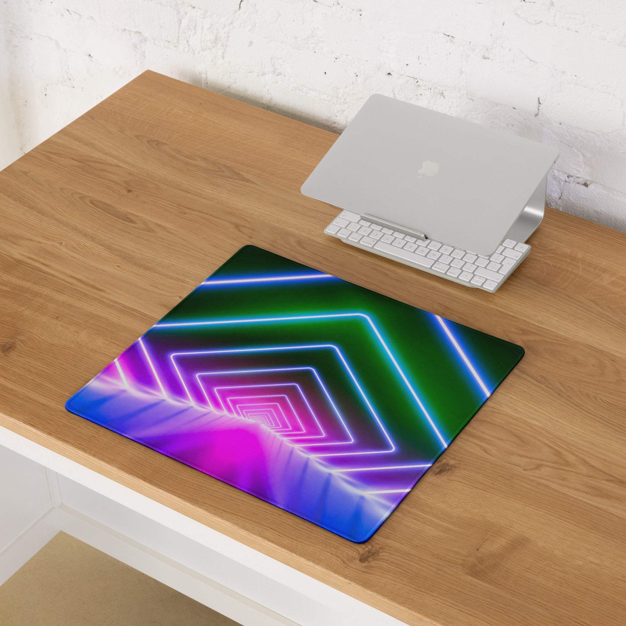 Vibrant neon geometric tunnel RGB gaming mouse pad glossy finish large size