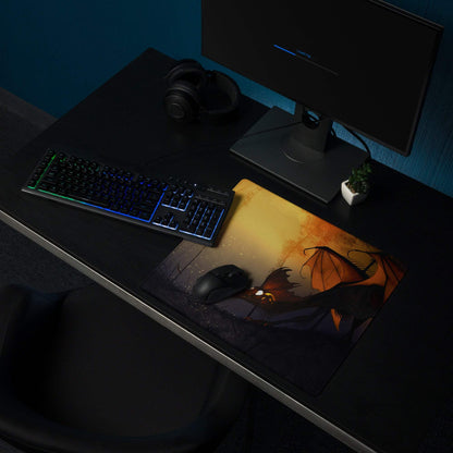 Stylized orange black dragon sunset gaming mouse pad large non-slip surface