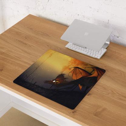Stylized orange dragon sunset gaming mouse pad with large non-slip surface