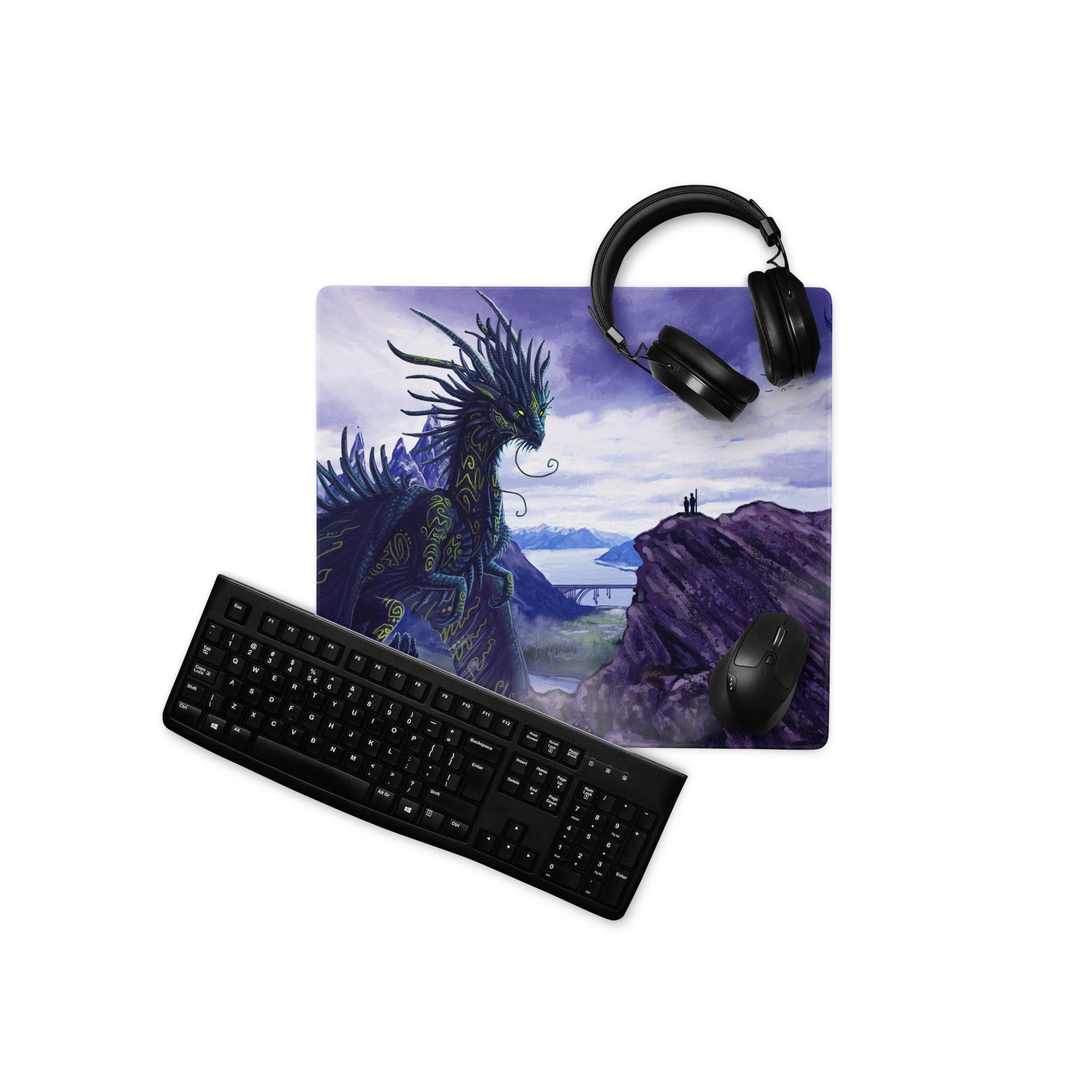 Epic fantasy dragon landscape purple twilight gaming mouse pad