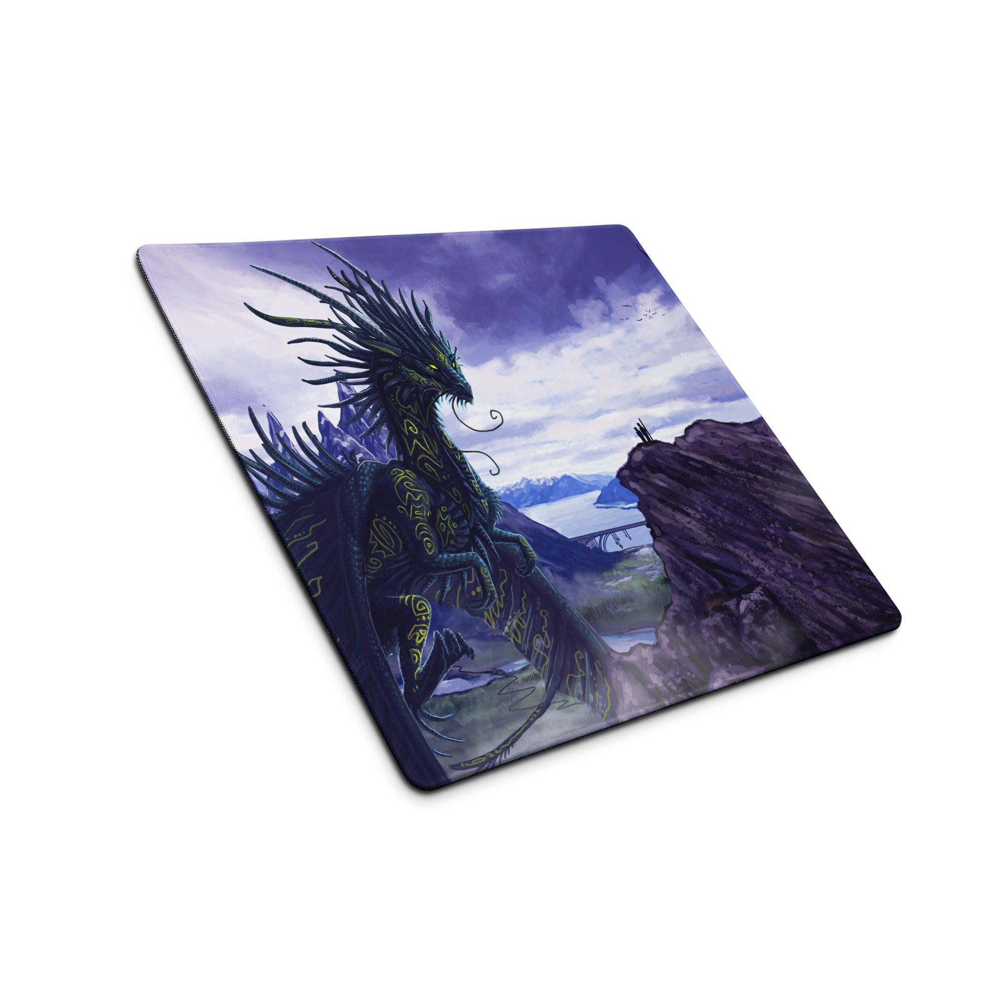 Epic fantasy dragon landscape purple twilight gaming mouse pad