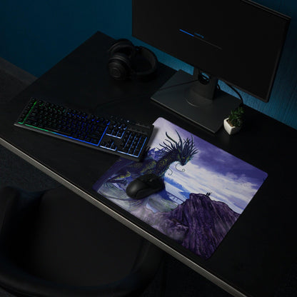 Purple twilight fantasy dragon landscape gaming mouse pad