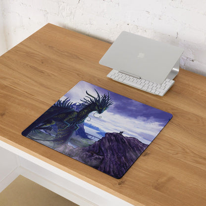 Purple black dragon landscape gaming mousepad with green details