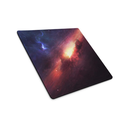 Cosmic galaxy nebula mouse pad with vibrant aurora, edge stitching, non-slip base