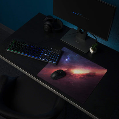 Vibrant cosmic nebula gaming mouse pad with large size edge stitching