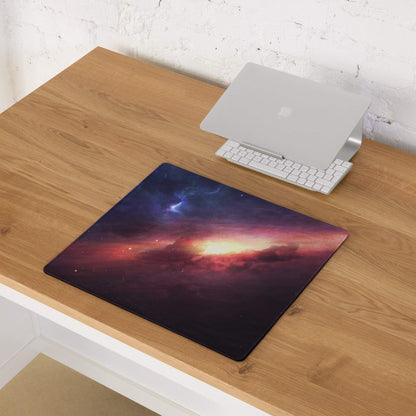 Cosmic galaxy nebula mouse pad with vibrant aurora, edge stitching, non-slip base