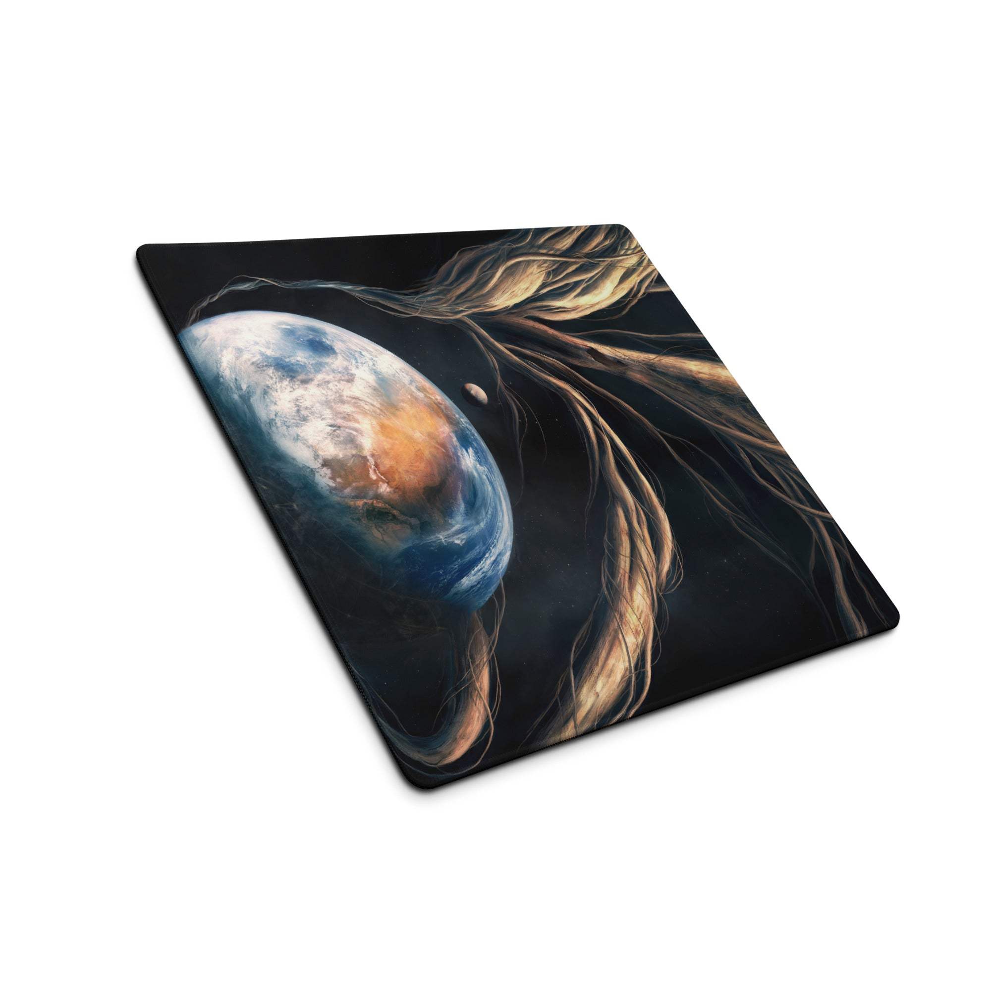 Cosmic Earth nebula gaming mouse pad with non-slip backing