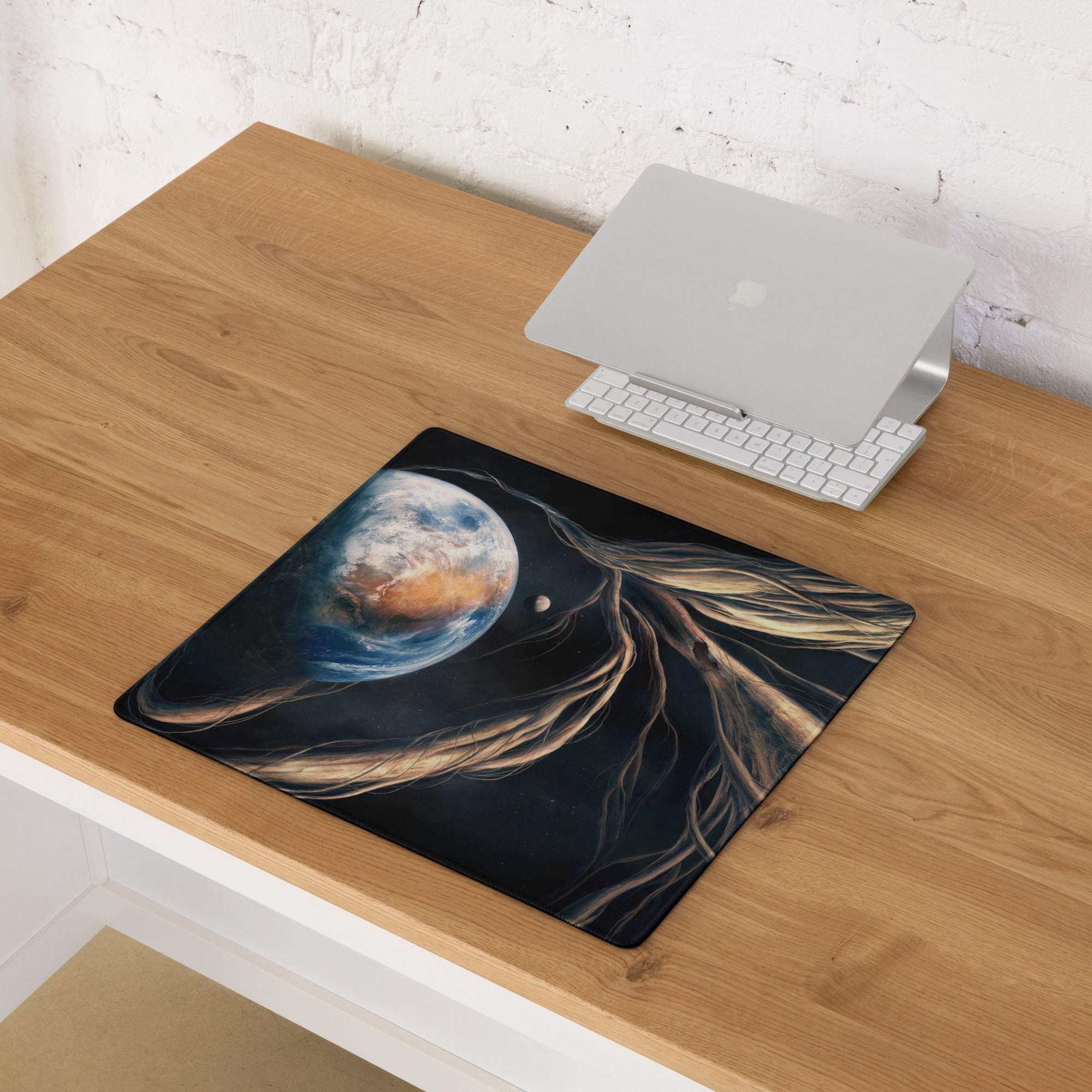 Cosmic Earth nebula gaming mouse pad with non-slip backing