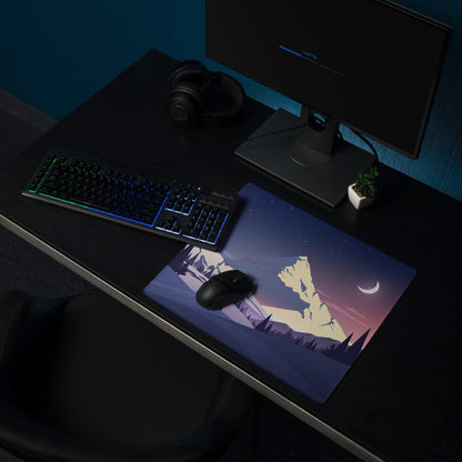 Stylized mountain twilight landscape gaming mouse pad, large non-slip