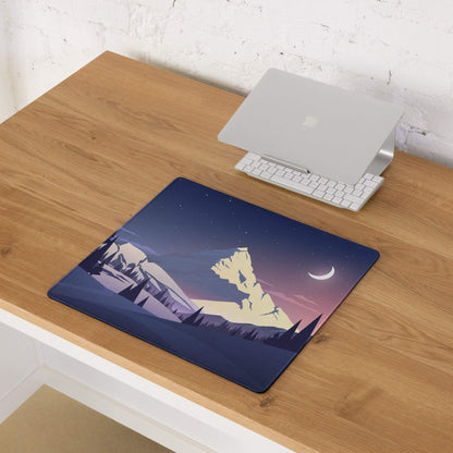 Stylized mountain night twilight landscape gaming mouse pad, large non-slip