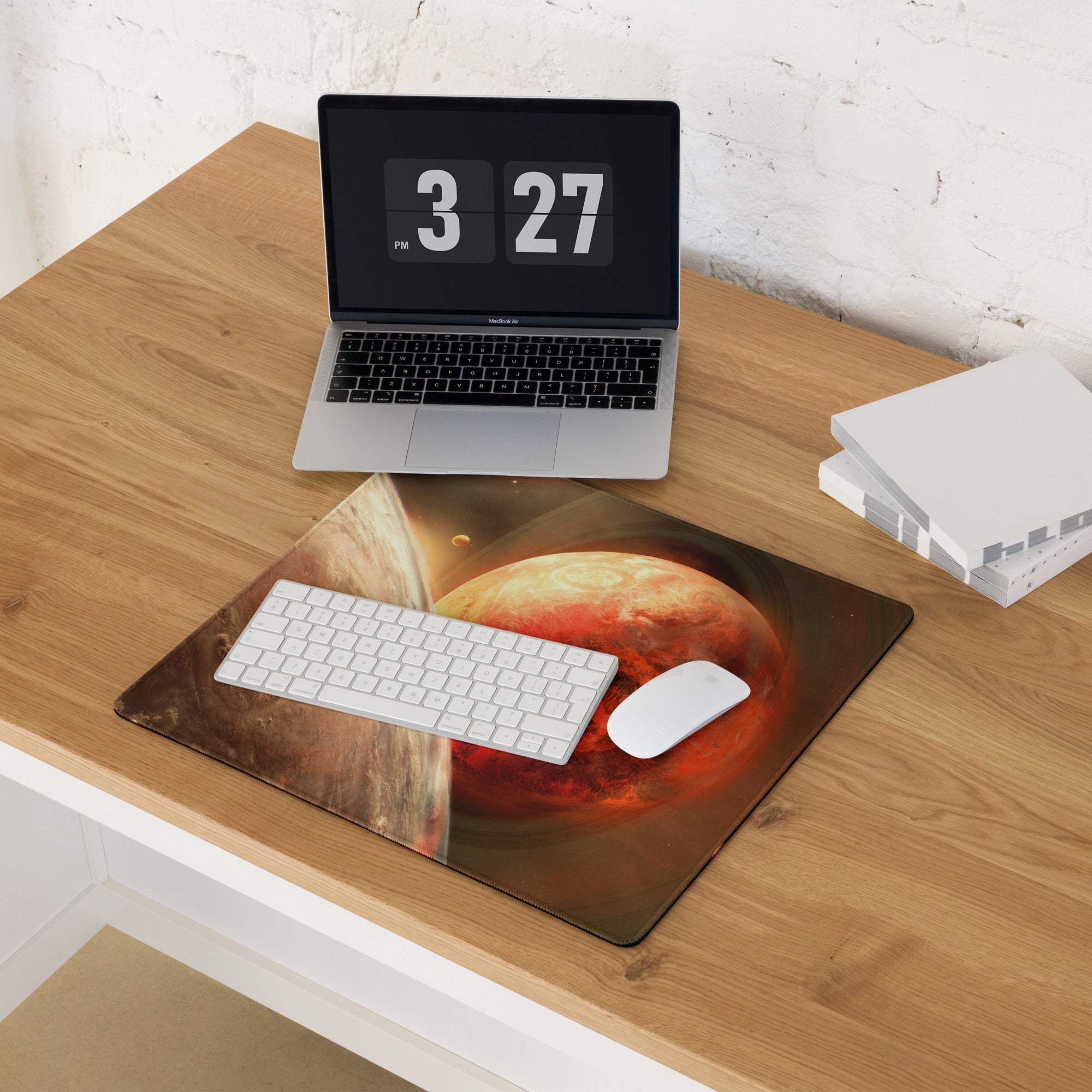 Cosmic red planet galaxy gaming mouse pad with non-slip backing