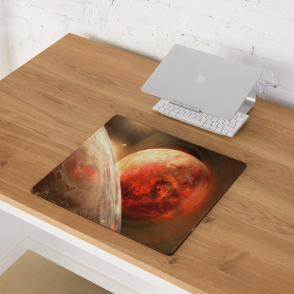 Large cosmic red planet galaxy gaming mousepad with Mars design and non-slip backing