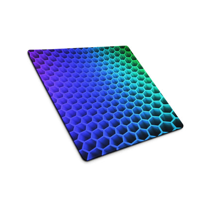 Vibrant purple-to-green gradient hexagon gaming mouse pad, large non-slip