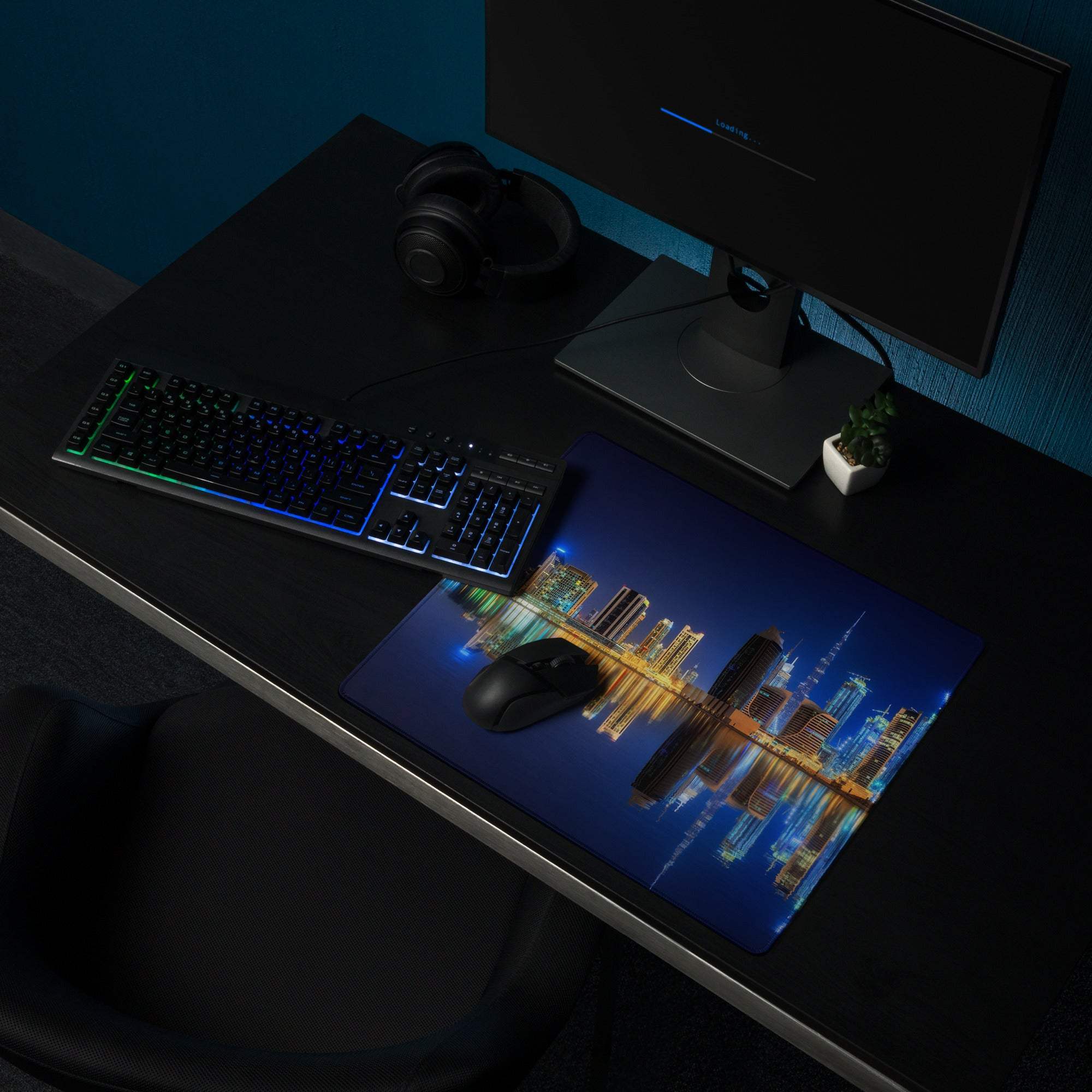 Sleek cityscape night glow large gaming mouse pad with non-slip surface