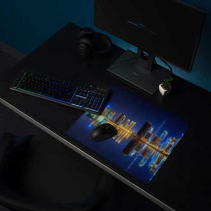 Sleek cityscape night glow large gaming mouse pad with non-slip surface