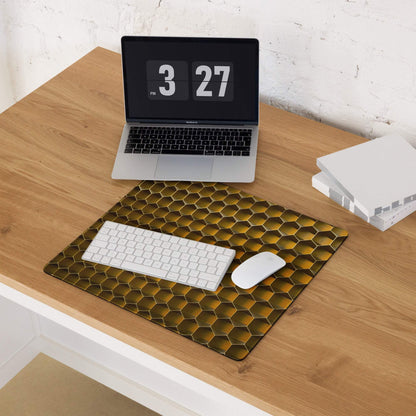 Golden honeycomb hex pattern gaming mouse pad with non-slip base