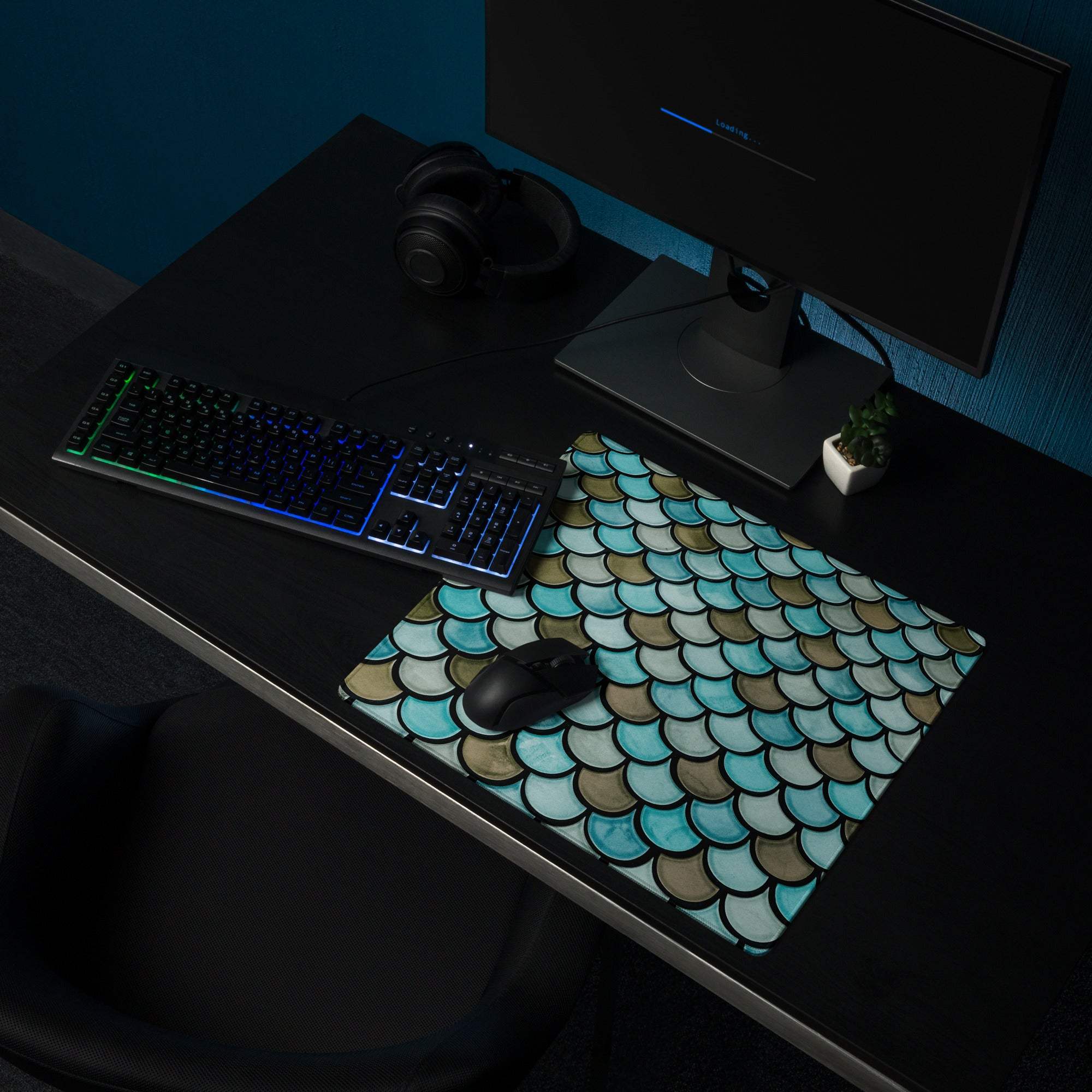 Teal mermaid scale gaming mouse pad with non-slip base for CSGO Dota
